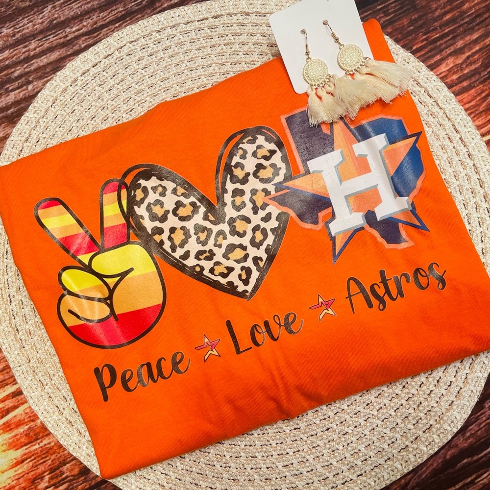Houston Astros Peace love Astros Orange Tee